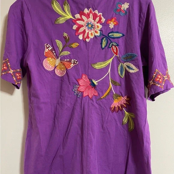 Johnny Was Purple Floral Embroidered Women's Top XS - Picture 4 of 4